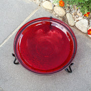 ACHLA 14in Crackle Glass Birdbath with Stand | Red Glass and Black Wrought Iron | Garden & Patio Accent | 14 x 14 x 6 in | Model CGB-14R-S2