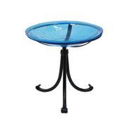 ACHLA 14in Crackle Glass Birdbath with Tripod Stand | Teal Glass and Black Wrought Iron | Garden & Patio Accent | 14 x 14 x 13 in | Model CGB-14T-TR2