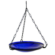 ACHLA Cobalt Blue Crackle Glass Hanging Birdbath Bowl 14in | Handcrafted Art Glass & Wrought Iron Chain | Garden Patio & Backyard | Model CGB-H-14CB