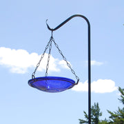 ACHLA Cobalt Blue Crackle Glass Hanging Birdbath Bowl 14in | Handcrafted Art Glass & Wrought Iron Chain | Garden Patio & Backyard | Model CGB-H-14CB