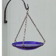 ACHLA Cobalt Blue Crackle Glass Hanging Birdbath Bowl 14in | Handcrafted Art Glass & Wrought Iron Chain | Garden Patio & Backyard | Model CGB-H-14CB