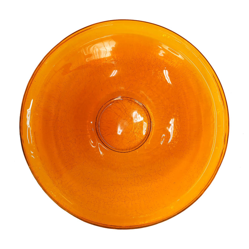 ACHLA Mandarin Crackle Glass 14in Hanging Birdbath | Hand-Blown Orange Glass and Black Wrought Iron | Garden & Patio Water Feature | Model CGB-H-14M
