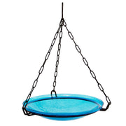 ACHLA Hanging Teal Crackle Glass Birdbath Bowl | Outdoor Garden & Patio Decor | 14in Diameter x 2.5in Deep | Model CGB-H-14T