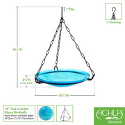 ACHLA Hanging Teal Crackle Glass Birdbath Bowl | Outdoor Garden & Patio Decor | 14in Diameter x 2.5in Deep | Model CGB-H-14T