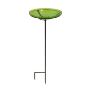ACHLA Fern Green Crackle Glass Birdbath Bowl with Stand | 14in Outdoor Garden Decor | Patio & Backyard Water Feature | Model CGB-S-14FG