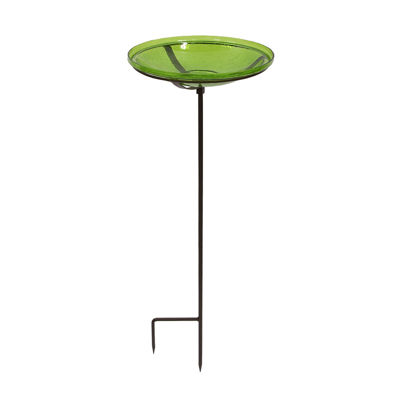 ACHLA Fern Green Crackle Glass Birdbath Bowl with Stand | 14in Outdoor Garden Decor | Patio & Backyard Water Feature | Model CGB-S-14FG