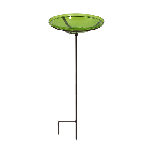 ACHLA Fern Green Crackle Glass Birdbath Bowl with Stand | 14in Outdoor Garden Decor | Patio & Backyard Water Feature | Model CGB-S-14FG