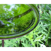 ACHLA Fern Green Crackle Glass Birdbath Bowl with Stand | 14in Outdoor Garden Decor | Patio & Backyard Water Feature | Model CGB-S-14FG