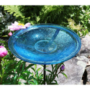 ACHLA Teal Crackle Glass Birdbath Bowl with Stand | Roman Bronze Metal Cradle | Outdoor Garden & Patio Decor | 14 in Dia x 2.5 in D | Model CGB-S-14T