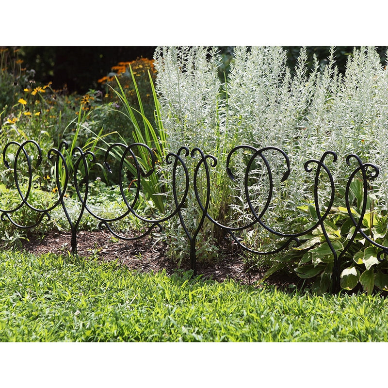 ACHLA Scroll Border Fence Section 4-Pack | Traditional Victorian Wrought Iron | Garden Edging & Flower Bed Border | 24 x 22 in Each | Model DFS-02-4