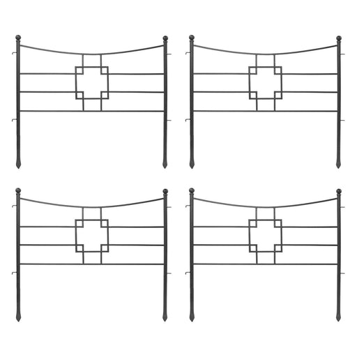 ACHLA Square-on-Squares Fence Section 4-Pack | Graphite Powdercoat Wrought Iron | Garden & Landscape Border | 36 x 1.5 x 31.5 in Each | Model DFS-25-4