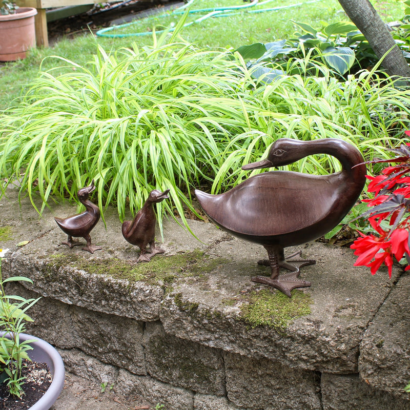 ACHLA Bye Duck E-10 | Hand Cast Aluminum Bronze Finish | Garden & Patio Ornament | 13.5 x 6.5 x 11.5 in | Model E-10