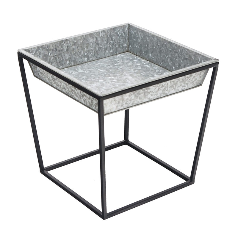 ACHLA Arne 14in Plant Stand with Galvanized Tray | Scandinavian Modern Wrought Iron Black Powdercoat | Indoor & Outdoor Accent Table | Model FB-45G3