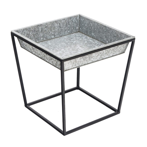 ACHLA Arne 14in Plant Stand with Galvanized Tray | Scandinavian Modern Wrought Iron Black Powdercoat | Indoor & Outdoor Accent Table | Model FB-45G3