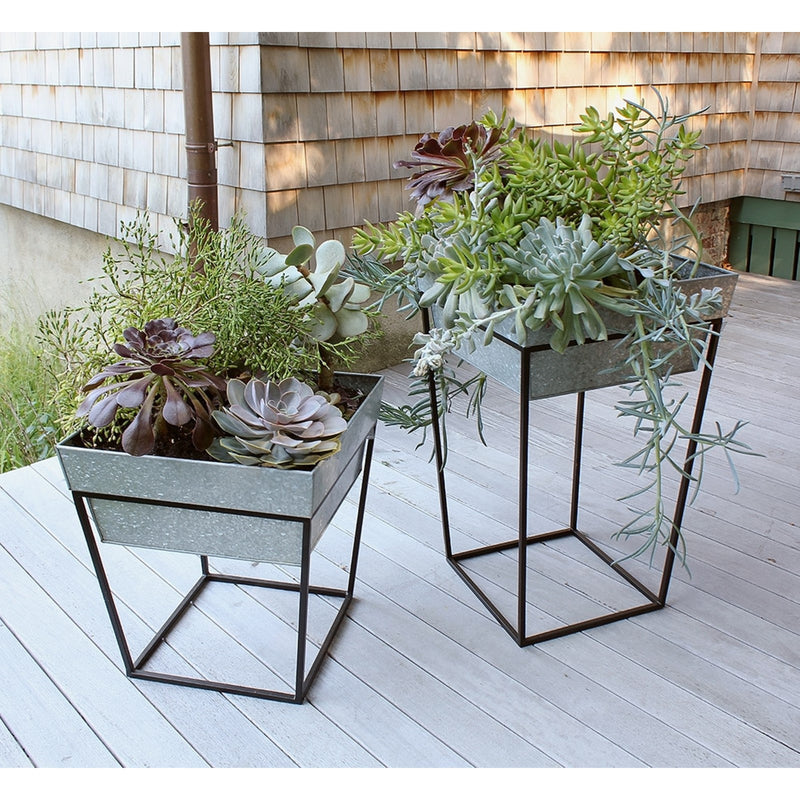 ACHLA Arne 14in Plant Stand & Side Table | Scandinavian Modern Black Wrought Iron and Galvanized Steel | Living Room & Outdoor Accent | Model FB-45G7