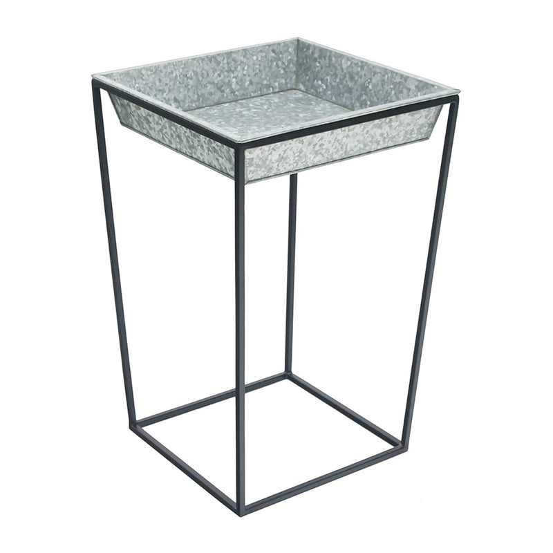 ACHLA Arne 22in Plant Stand with Galvanized Tray | Scandinavian Modern Black Wrought Iron and Silver Galvanized Steel | Indoor & | Model FB-46G3