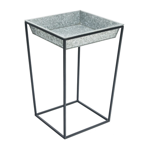 ACHLA Arne 22in Plant Stand with Galvanized Tray | Scandinavian Modern Black Wrought Iron and Silver Galvanized Steel | Indoor & | Model FB-46G3
