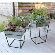 ACHLA Arne 22in Plant Stand | Black Wrought Iron and Galvanized Steel Tray | Indoor & Outdoor Accent Table or Planter | Model FB-46G7