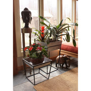 ACHLA Arne 22in Plant Stand | Black Wrought Iron and Galvanized Steel Tray | Indoor & Outdoor Accent Table or Planter | Model FB-46G7