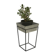 ACHLA Arne 22in Plant Stand | Black Wrought Iron and Galvanized Steel Tray | Indoor & Outdoor Accent Table or Planter | Model FB-46G7