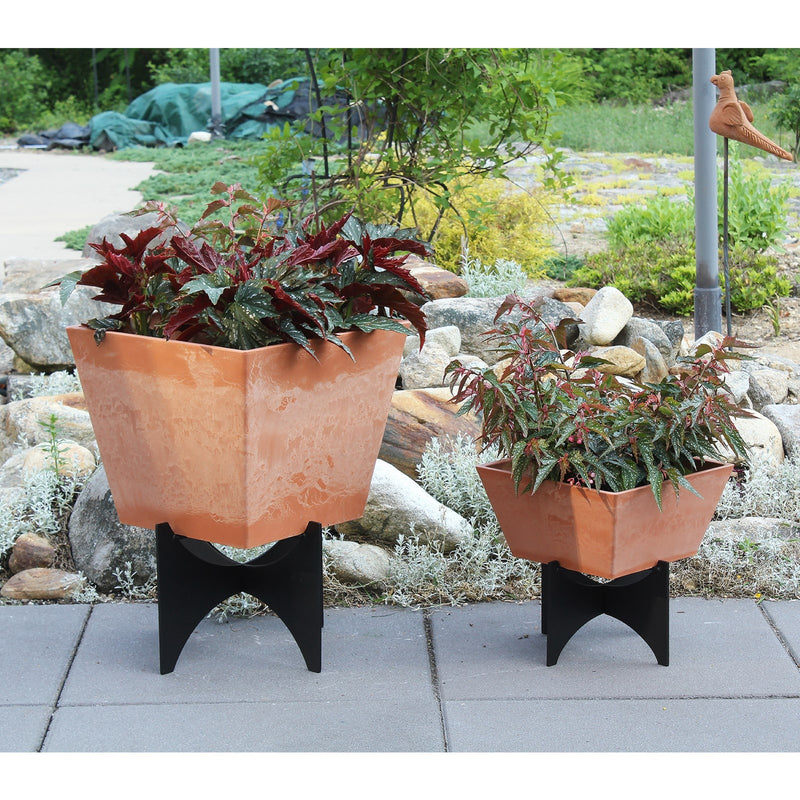 ACHLA Zaha II Plant Stand | Black Powdercoat Wrought Iron | Indoor & Outdoor Container Garden | 11 x 11 x 10 in | Model FB-55