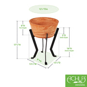 ACHLA Denise Planter II 13in Terra Cotta Planter | Rustic Polymer-Stone Pot on Black Wrought Iron Stand | Patio & Sunroom Plant Stand | Model FB-58-S