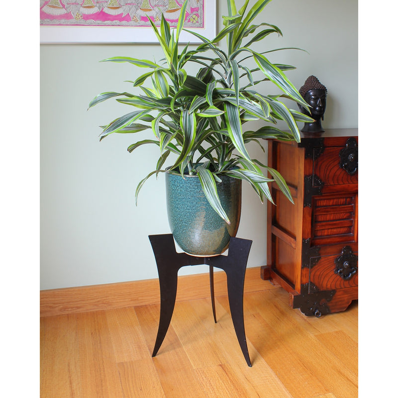 ACHLA Ibex II Plant Stand 14in | Black Powdercoat Wrought Iron | Indoor & Outdoor Pedestal for Tall Planters | 14 x 14 x 18 in | Model FB-72