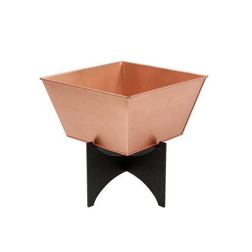 ACHLA Zaha I Planter with Copper Plated Flower Box | Modern Wrought Iron Stand | Indoor & Outdoor Patio & Sunroom | 12 x 12 x 13 in | Model FBC-54-11C