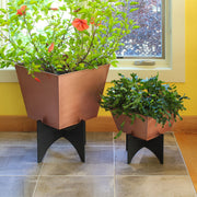ACHLA Zaha I Planter with Copper Plated Flower Box | Modern Wrought Iron Stand | Indoor & Outdoor Patio & Sunroom | 12 x 12 x 13 in | Model FBC-54-11C
