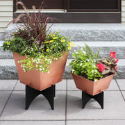 ACHLA Zaha I Planter with Copper Plated Flower Box | Modern Wrought Iron Stand | Indoor & Outdoor Patio & Sunroom | 12 x 12 x 13 in | Model FBC-54-11C