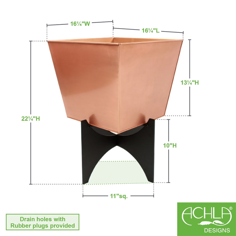 ACHLA Zaha II 16in Planter with Copper Flower Box | Modern Wrought Iron Stand and Copper Plated Pot | Patio, Deck & Sunroom | Model FBC-55-12C