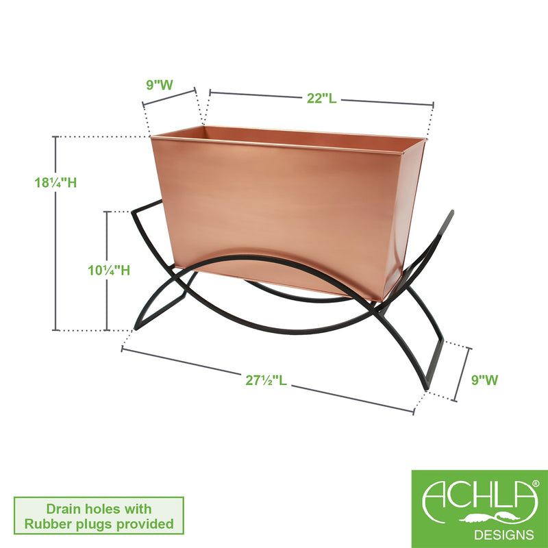 ACHLA Odile Planter with Flower Box | Mid-Century Modern Wrought Iron and Copper Plated | Patio & Deck Container Garden | Model FBC-62-10C