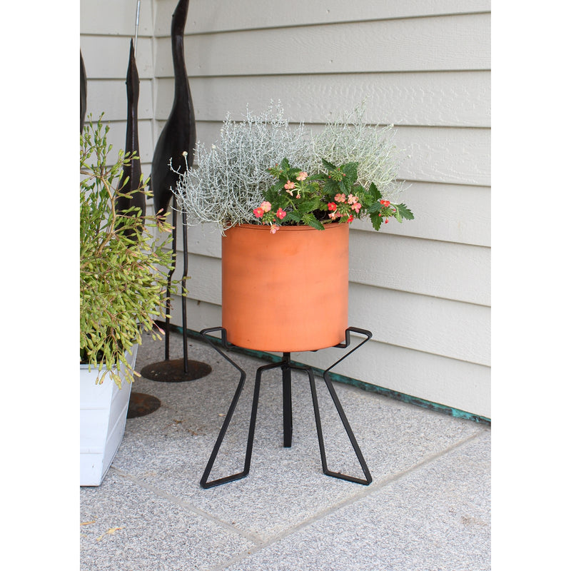 ACHLA Florence Planter with Bowl | Burnt Sienna Wrought Iron | Indoor & Outdoor Tabletop or Floor Plant Stand | 9 x 9 x 15 in | Model FBC-63-62BS