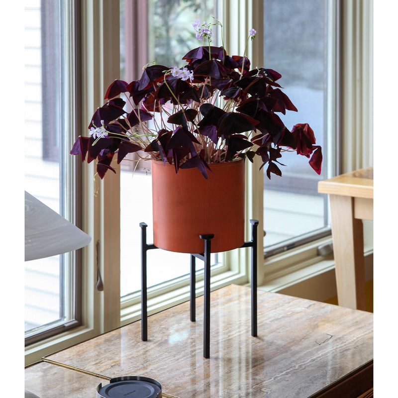 ACHLA Eileen Planter with Bowl 15in H | Minimalist Wrought Iron Stand and Burnt Sienna Steel Pot | Floor & Tabletop Indoor-Outdoor | Model FBC-64-62BS