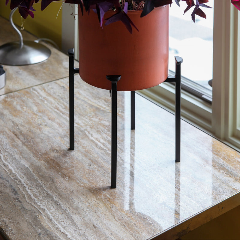ACHLA Eileen Planter with Bowl 15in H | Minimalist Wrought Iron Stand and Burnt Sienna Steel Pot | Floor & Tabletop Indoor-Outdoor | Model FBC-64-62BS