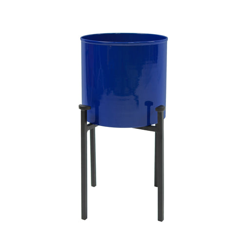 ACHLA Eileen 8in Planter with Bowl | French Blue Wrought Iron and Steel | Indoor & Outdoor Floor Planter | 8 x 8 x 15 in | Model FBC-64-62FB