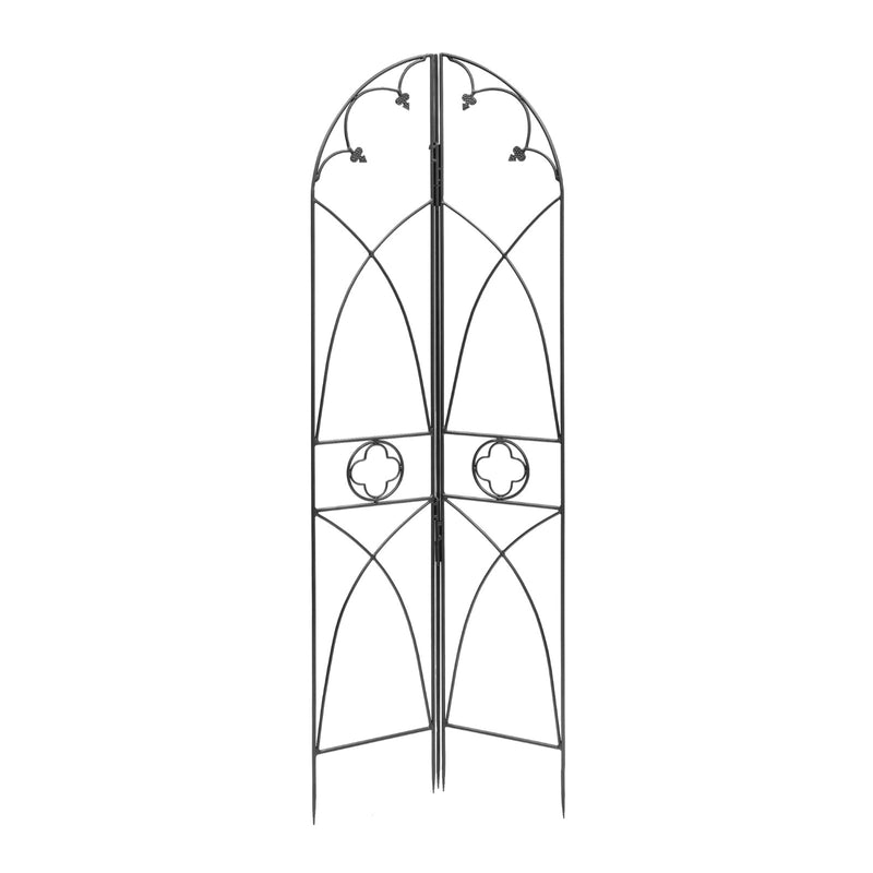 ACHLA Quatrefoil Trellis 75in Garden Trellis | Gothic Wrought Iron Black Powdercoat | Climbing Plants & Garden Accent | 75 in H, 26.5 in | Model FT-07