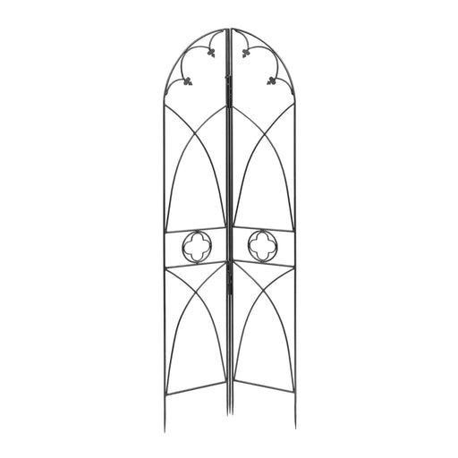 ACHLA Quatrefoil Trellis 75in Garden Trellis | Gothic Wrought Iron Black Powdercoat | Climbing Plants & Garden Accent | 75 in H, 26.5 in | Model FT-07