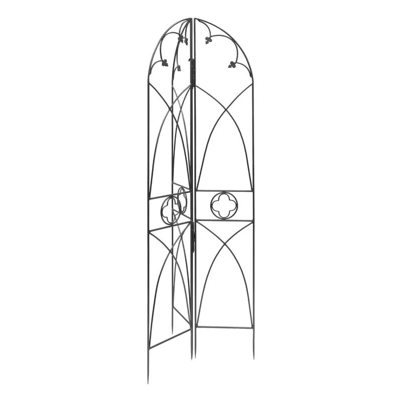 ACHLA Quatrefoil Trellis 75in Garden Trellis | Gothic Wrought Iron Black Powdercoat | Climbing Plants & Garden Accent | 75 in H, 26.5 in | Model FT-07