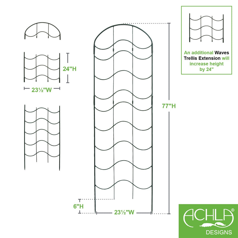 ACHLA Waves Trellis 2in Extension | Black Wrought Iron | Garden & Outdoor Trellis Accent | 24 x 25 x 1 in | Model FT-16E