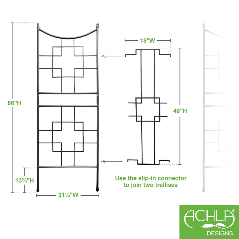 ACHLA Square-On-Squares Center Link 18in W x 48in H | Modern Craftsman Wrought Iron Graphite | Garden Privacy Screen & Room Divider | Model FT-24
