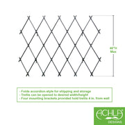 ACHLA Cottage Collection Folding Trellis 67in W x 43in H | Wall-Mounted Graphite Iron Lattice | Garden Privacy Screen & Climbing Plant | Model FT-32G