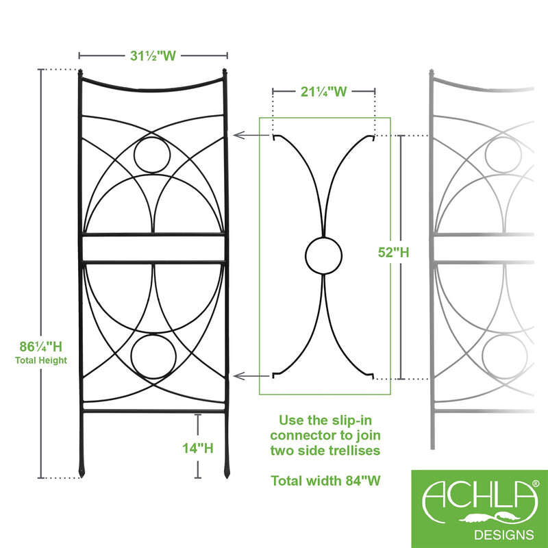 ACHLA Aurora Trellis 86in Wall Trellis | Black Wrought Iron Garden Climbing Vine Support | Outdoor Vertical Garden | 1 x 32 x 86 in | Model FT-35