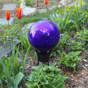 ACHLA 10in Gazing Globe | Blue Crackle Hand-Blown Glass | Garden & Patio Accent | 10 x 10 x 12 in | Model G10-BL-C