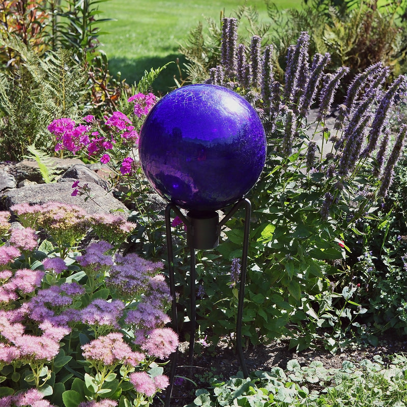 ACHLA 10in Gazing Globe | Blue Crackle Hand-Blown Glass | Garden & Patio Accent | 10 x 10 x 12 in | Model G10-BL-C
