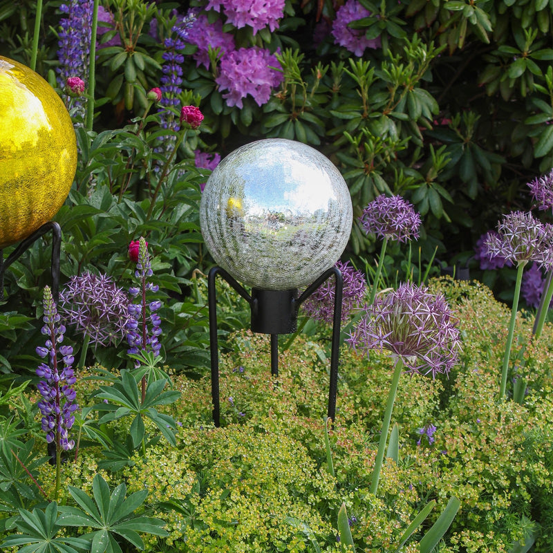 ACHLA 10in Gazing Globe | Silver Crackle Glass Garden Sphere | Outdoor Patio & Garden Decor | 10 x 10 x 12 in | Model G10-S-C
