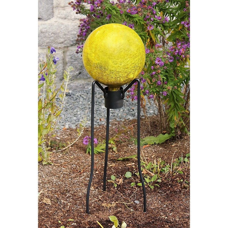 ACHLA Gazing Globe 10in Lemon Drop Crackle Glass | Hand-Blown Reflective Garden Sphere | Patio & Garden Accent | 10 x 10 x 12 in | Model G10-Y-C