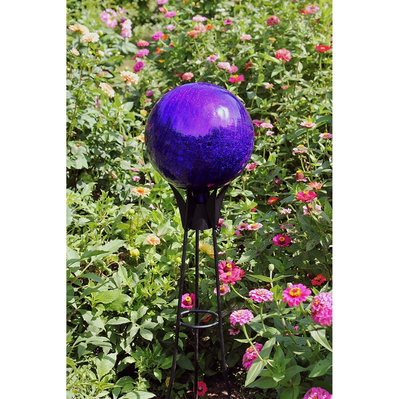 ACHLA 12in Gazing Globe | Blue Crackle Hand-Blown Glass | Garden & Patio Accent | 12 x 12 x 14 in | Model G12-BL-C