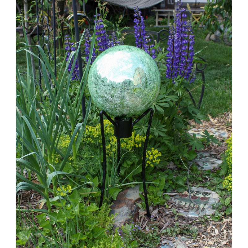 ACHLA 12in Light Green Crackle Gazing Globe | Hand-Blown Glass Garden Sphere | Patio & Yard Decor Accent | 12 x 12 x 14 in | Model G12-LG-C