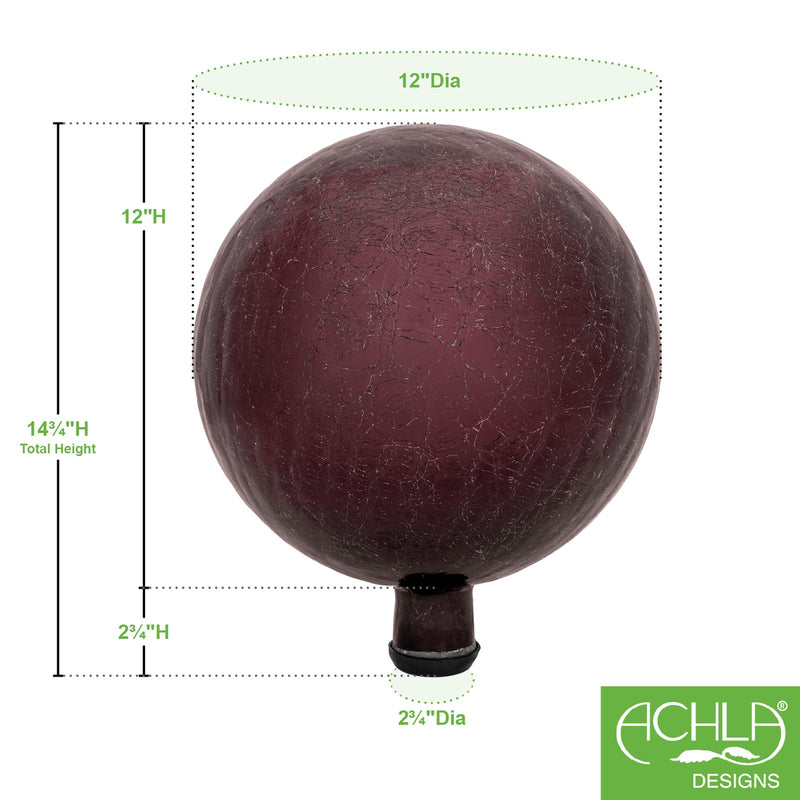 ACHLA 12in Gazing Globe | Crackle Plum Glass Garden Accent | Outdoor Patio & Garden Decor | 12 x 12 x 14 in | Model G12-PL-C
